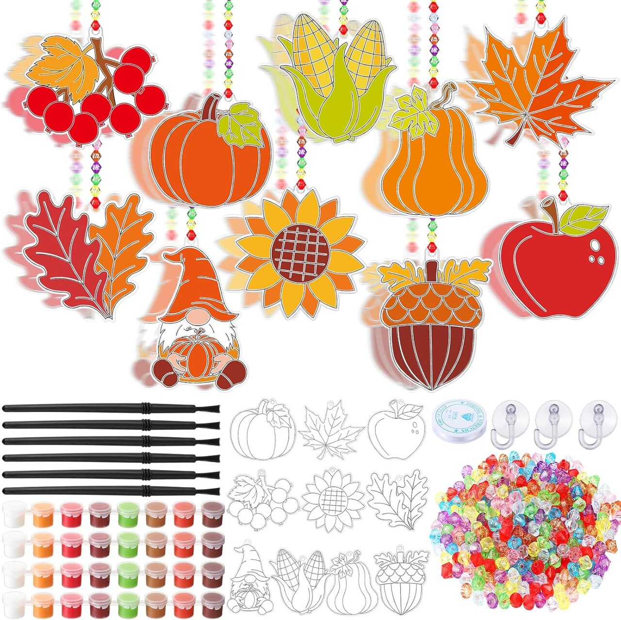 30 Sets Fall Plant Suncatchers Art Kits DIY Thanksgiving Pumpkin